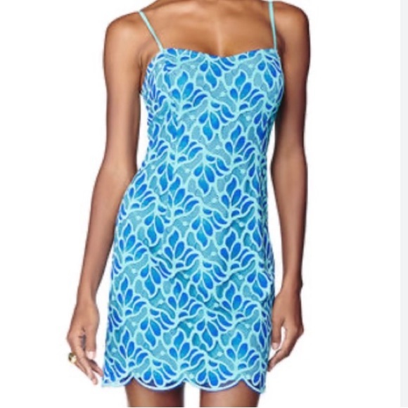 Lilly Pulitzer Dresses & Skirts - Lilly Pulitzer Avalon Blue Spaghetti Strap Floral Lace Dress Brewster |sz 6